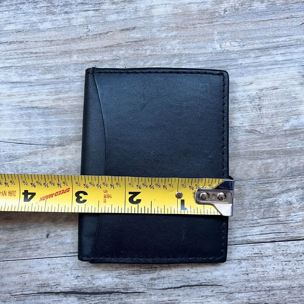 Black Genuine Leather Bifold Wallet Minimalist Slim ID Card Holder Men's Fold